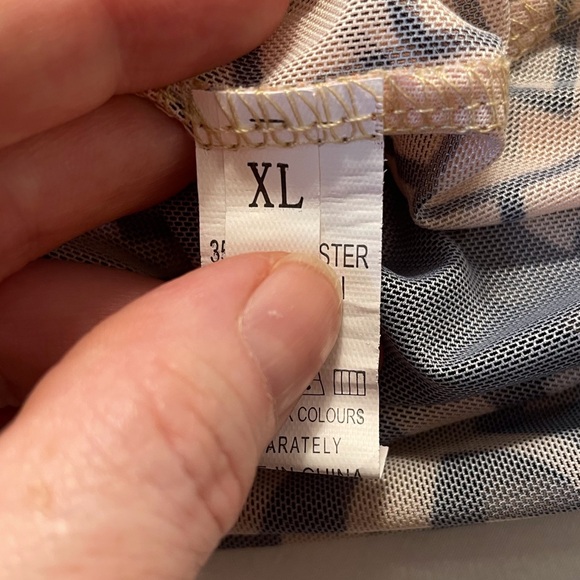 Sheer Mesh Long Sleeve Bodysuit Black & Tan Tribal Print Size XL Runs Small - Picture 7 of 16